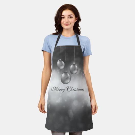 Zilvergrijze kerstcadeautjes op grijze bokeh schort (Gedragen)