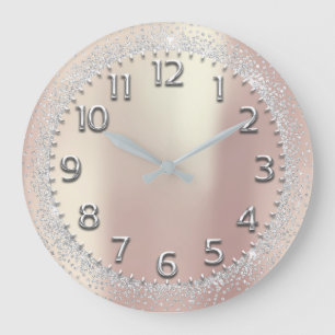 Zilvergrijze kristallen Glitter Arabic Numbers Roo Grote Klok