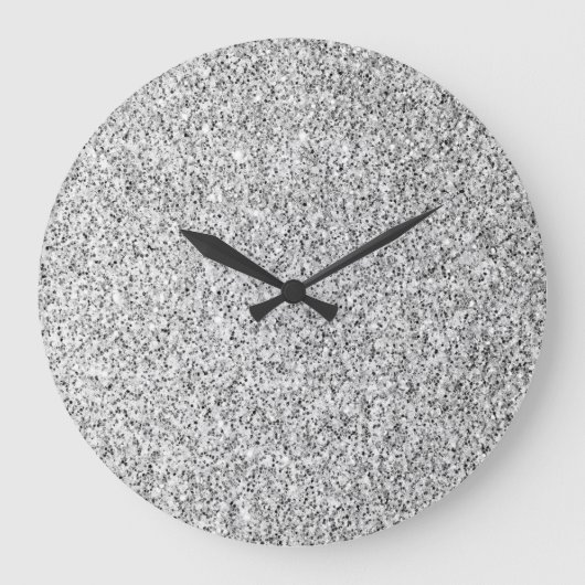 Zilvergrijze lichtglitter grote klok (Voorkant)