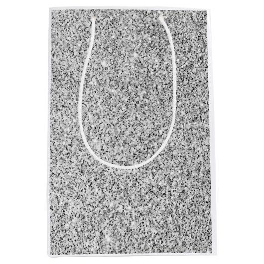 Zilvergrijze lichtglitter medium cadeauzakje (Voorkant)