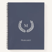 Zilvergrijze monogram en Laurel op Steel Grey Notitieboek (Voorkant)