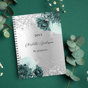 Zilvergroene floralen elegant glamoureus notitieboek