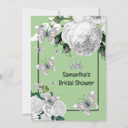 Zilvergroene witte elegante rozen vrijgezellenfees kaart (Voorkant)