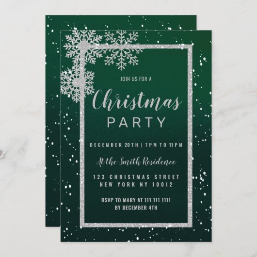 Zilvergroene witte sneeuwvlokken Kerstfeest Kaart (Voorkant / Achterkant)