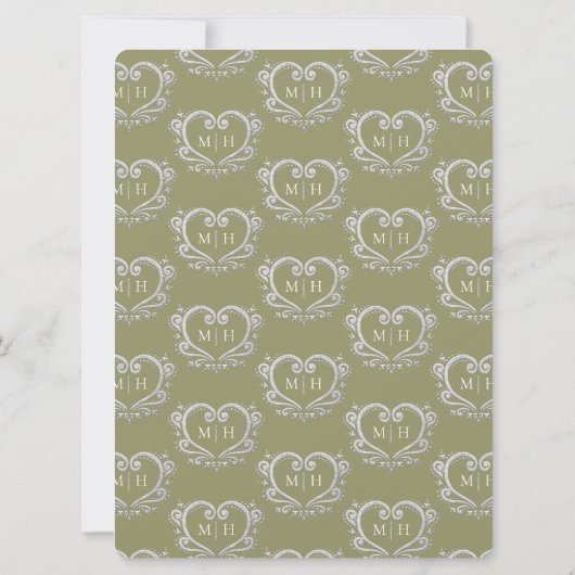 Zilverhardende bruiloft groen en wit kaart (Achterkant)