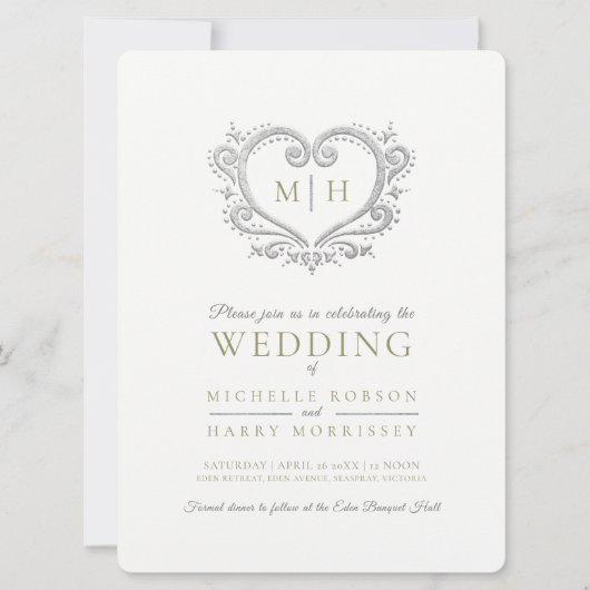 Zilverhardende bruiloft groen en wit kaart (Voorkant)