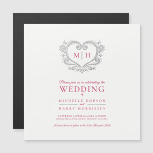 Zilverharding met monogram bruiloft magnetische uitnodiging