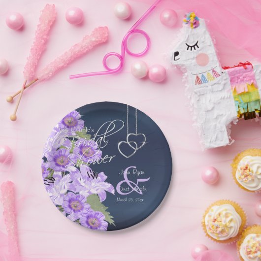 Zilverharding op lavender- en marineslag papieren bordje (Feest)