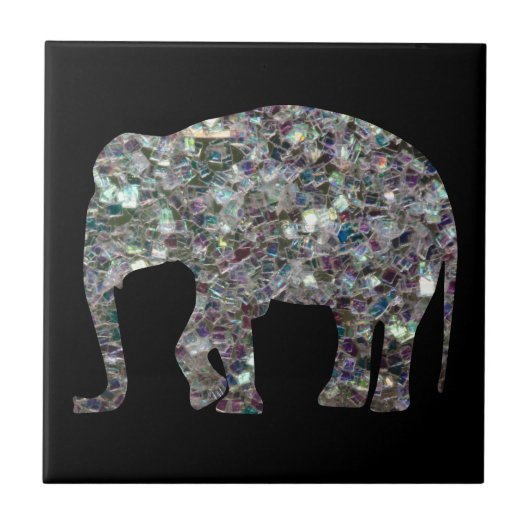 Zilverige zilvermozaïekglitter Elephant Tegeltje (Voorkant)