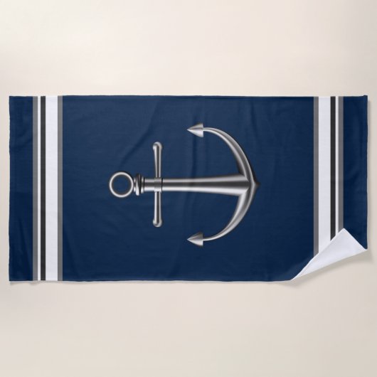 Zilverkleurige anker strandlaken (Voorkant)