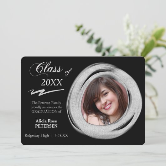 Zilverkleurige mededeling Afstuderen Lijst Aankondiging (Staand voorkant)