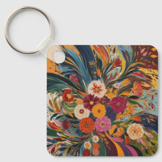 Zilverkleurige metalen vierkante sleutelhanger