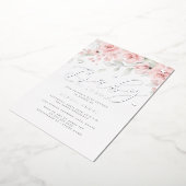 Zilverkleurige roze bloemige vlinder Baby in bloei Folie Uitnodiging (Gedraaid)