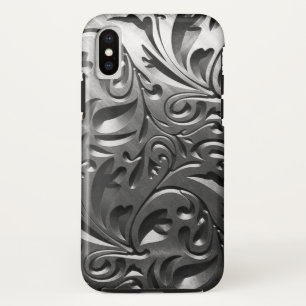 Zilvermetaal gegraveerd ziet er abstract grijs sta iPhone XS hoesje