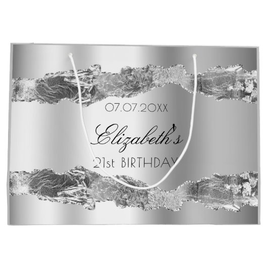 Zilvernaam elegant verjaardagscentrum groot cadeauzakje (Achterkant)