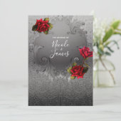 Zilverornamentaal  Fancy rood rozenhuwelijk Kaart (Staand voorkant)