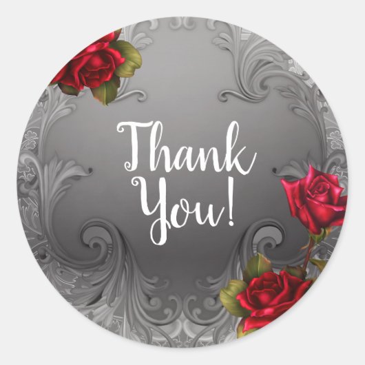 Zilverornamentaal Fancy rood rozenhuwelijk Ronde Sticker (Voorkant)