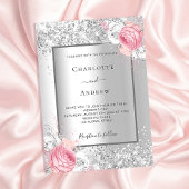Zilverroze witte floralen elegante bruiloft uitnodiging briefkaart