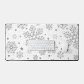 Zilversneeuwvlokken op wit bureaumat (Keyboard & Muis)