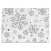 Zilversneeuwvlokken op wit groot cadeauzakje (Voorkant)