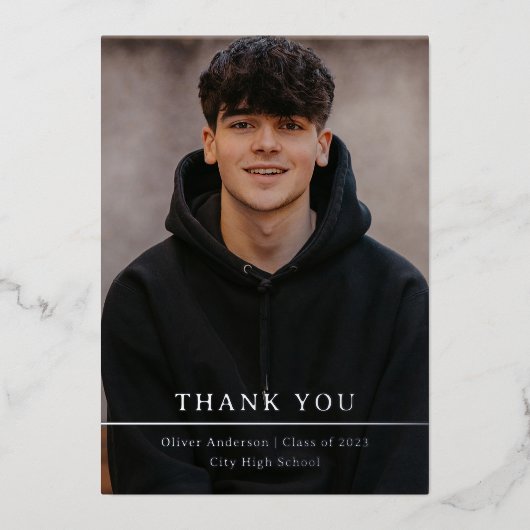 zilversplitsing | Foto Afstuderen Dank u Folie Uitnodiging (Voorkant)