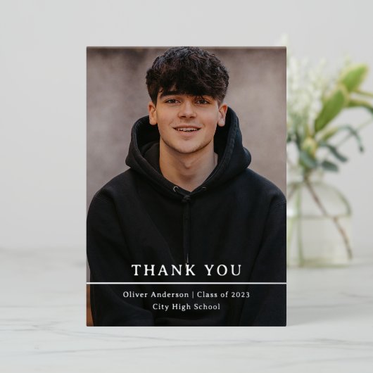 zilversplitsing | Foto Afstuderen Dank u Folie Uitnodiging (Staand Voorkant)