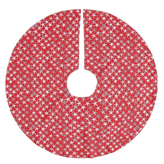 Zilversterren op donkerrood kerstboom rok (Voorkant)