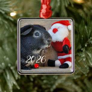 Zilvervos Cavia met Kerstman Speelgoed Metalen Ornament