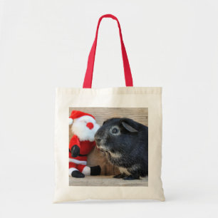 Zilvervos cavia met kerstman tote bag