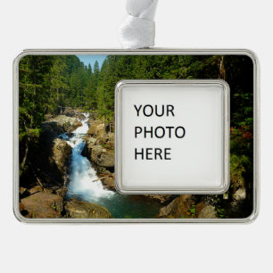 Zilverwaterval in Mount Rainier National Park Verzilverd Kader Ornament