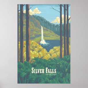 Zilverwatervallen Staatspark Oregon Reisposter Poster