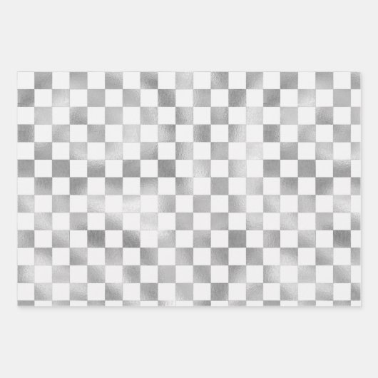 Zilverwitte metallic vierkant patroon achtergrond inpakpapier vel (Voorkant 2)