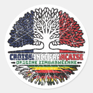 Zimbabwaans Frans Frankrijk - Boom Roots Vlag Ronde Sticker