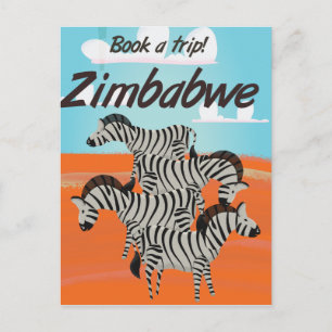 Zimbabwaanse zebra vintage reisposter briefkaart
