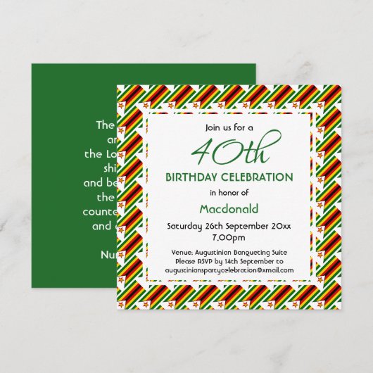 ZIMBABWE FLAG Custom 40th Birthday Celebration Kaart (Voorkant / Achterkant)