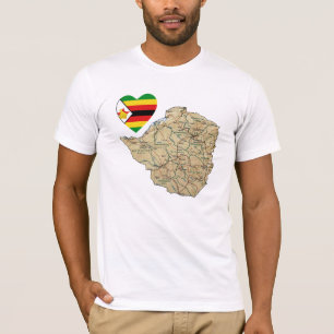 Zimbabwe Flag Hart en kaart T-shirt