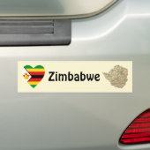Zimbabwe Flag Heart + Map Bumpersticker (Op auto)