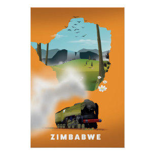 Zimbabwe Kaart geïllustreerde reisposter Perfect Poster