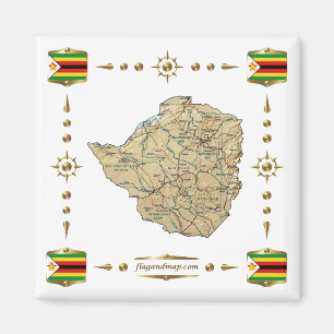 Zimbabwe Map + Flags Magnet Magneet