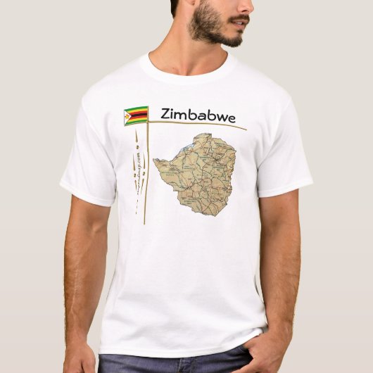 Zimbabwe Map + vlag + titel T-shirt (Voorkant)