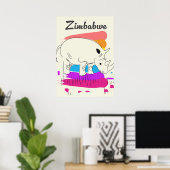 Zimbabwe retro reizen logo poster (Thuiskantoor)