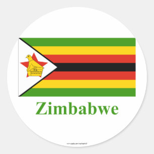 Zimbabwe vlag met naam ronde sticker