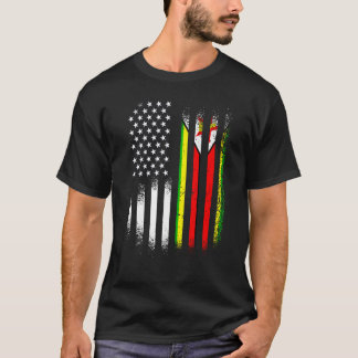 Zimbabwean American Patriot Grown Country USA Flag T-shirt