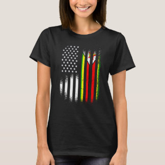 Zimbabwean American Patriot Grown Country USA Flag T-shirt