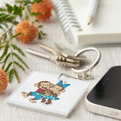 Zina and Mimo with a slice of pizza. Sleutelhanger (Voorkant Rechts)