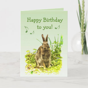 Zingen Bunny Rabbit in Grass Verjaardag Kaart