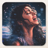 Zingen in de regen vierkante kartonnen onderzetter (Voorkant)