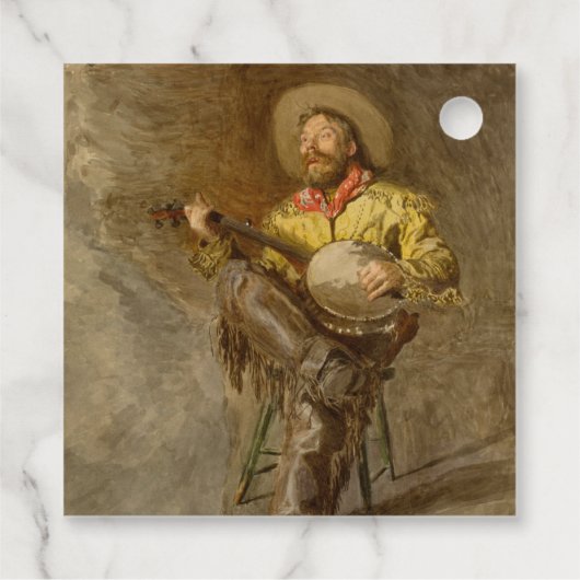 Zingen Spaanse cowboy en banjo spelen Trail Song Bedankjes Labels (Achterkant)