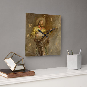 Zingen Spaanse cowboy en banjo spelen Trail Song Vierkante Klok