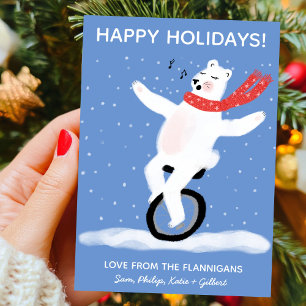 Zingen Unicycle Polar Beer Kerst Custom Feestdagenkaart